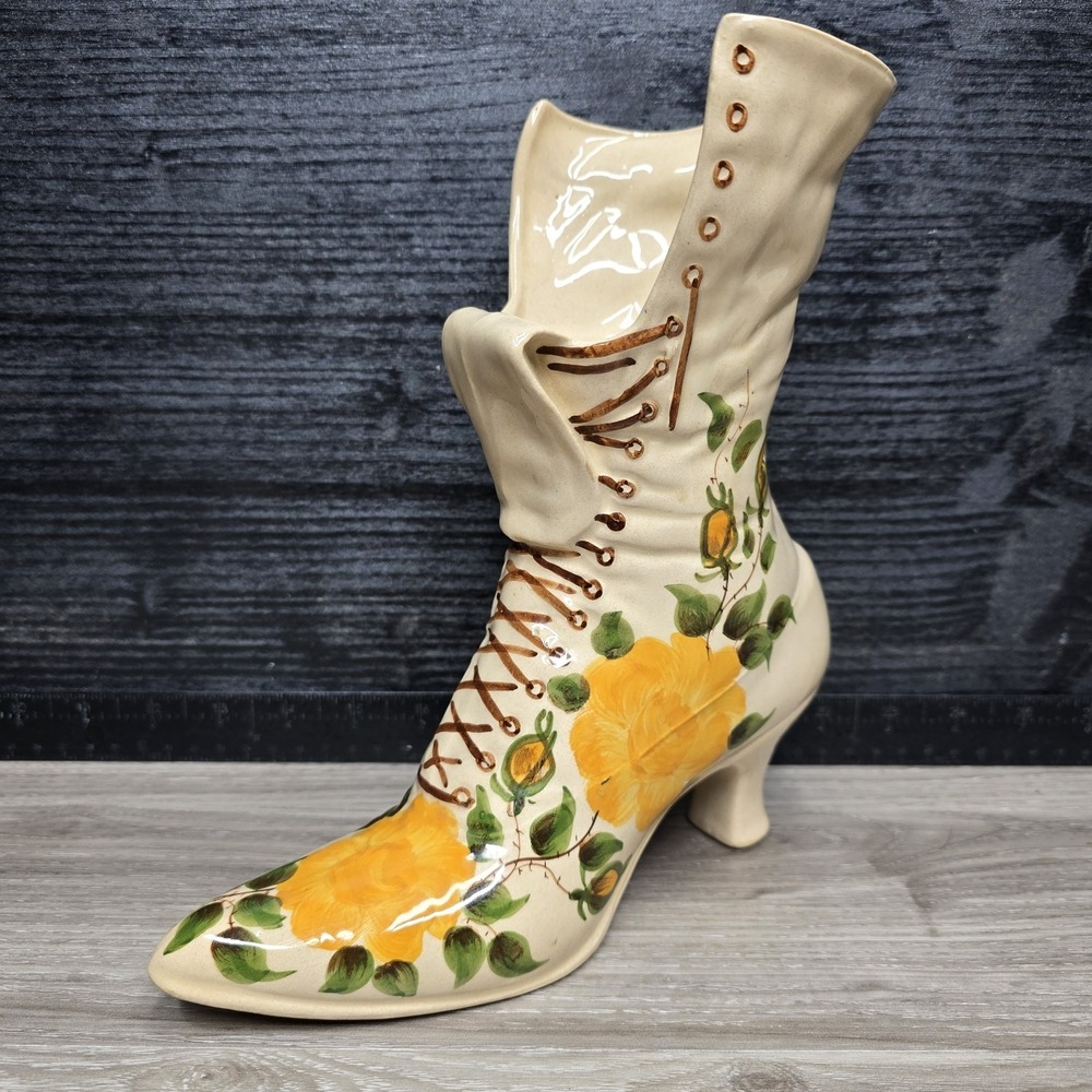 Vintage Cash Family Pottery Victorian Boot Vase Hand Painted Pottery